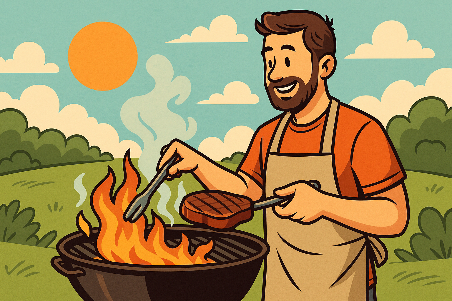 Churrasco na grelha com brasas acesas